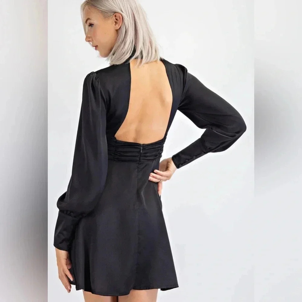 Edit by nine High neck, plunge neck, long sleeves dress. Soft silky finish - Picture 2 of 11